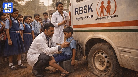 RBSK medical team vehicle visiting rural schools for child health screening.
