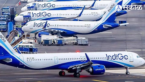 IndiGo Airlines aircraft at an international airport after the airline announced cancellation of several international flights till February 28.
