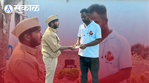 A campaign worker dressed as a postman delivers postcards to voters.