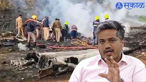 Rohit Pawar addressing the media while dismissing claims made by VSR Company owner Vijaykumar Singh regarding Ajit Pawar’s travel.