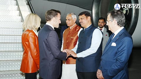 Governor Acharya Devvrat and Chief Minister Devendra Fadnavis welcomed French President Emmanuel Macron at the Mumbai airport on Tuesday night.