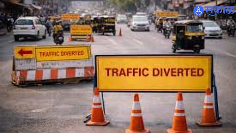 Traffic police managing diversions in Chhatrapati Sambhajinagar ahead of Shivaji Maharaj Jayanti celebrations.