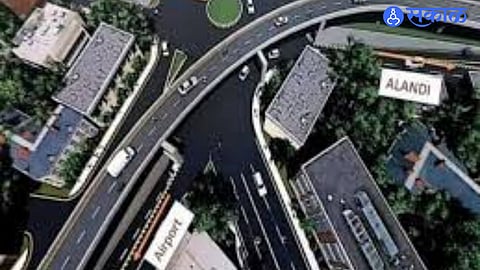 Ongoing construction work at Vishrantwadi flyover site in Pune as commuters face daily traffic congestion ahead of Palkhi.