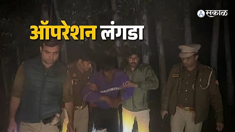 Heavy police deployment at the encounter site as search intensifies for six absconding suspects.