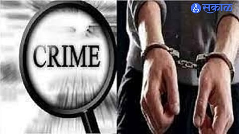 Police officials outside a lodge in Latur after detaining an accused institution head in a harassment case.