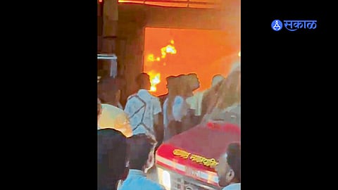 Firefighters battling flames