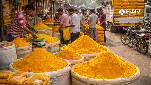 A vendor selling turmeric powder
