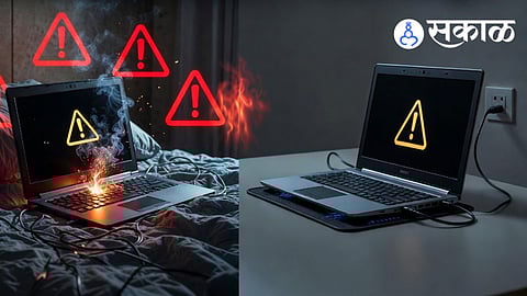 laptop placed safely on a hard wooden desk while charging, with proper ventilation and original charger, highlighting safe laptop charging practices to prevent overheating.