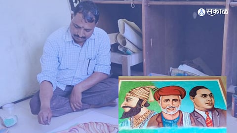 पांढरेवाडी (ता.दौंड) येथील महामानवांच्या जयंतीनिमित्त पोलीस पाटील विलास येचकर यांनी साकारलेली आकर्षक रांगोळी.