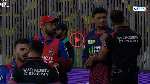 Nitish Rana in a heated argument with the umpire
