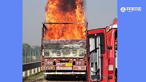 Emergency Response: Highway Police and Fire Brigade Battle the Blaze to Restore Traffic