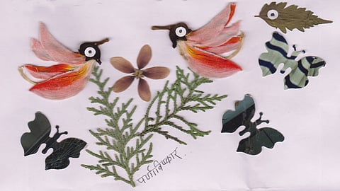 औरंगाबाद येथील अपर्णा चांदजकर यांनी पाना-फुलांपासून तयार केलेले चित्र.