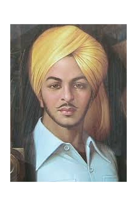 The character of Chhatrapati Shivaji Maharaj stood in front of Bhagat Singh