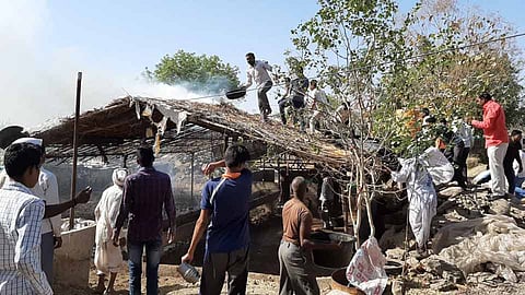 There is a fire in the cowshed at Palshi sixty thousand have been lost