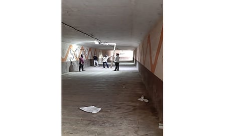 Repair of street lights in the subway in front of the district hospital entrance after sakal media news