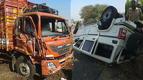 truck police car accident sangli district