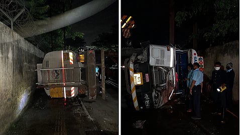 driver seriously injured in Accident of tanker carrying petrol at Pune
