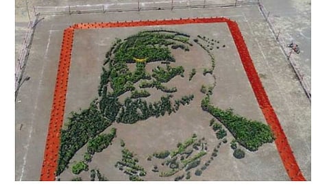 replica of Shivaji Maharaj from plants