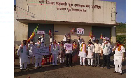 An agitation Maval due to no milk price hike by Chandrakant Patil