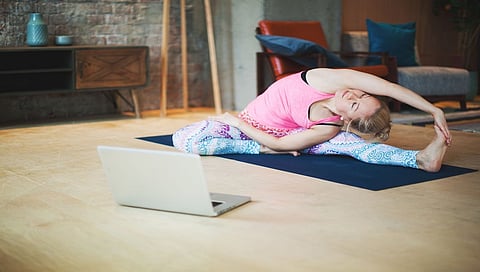 Do online yoga meditation at home to reduce stress