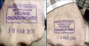Home quarantine stamp on the hand of 1127 persons at Rahuri