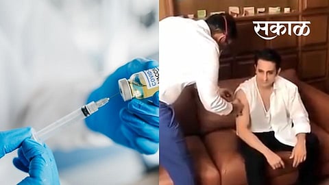 Pune Serum CEO Adar Poonawalla receives a shot of COVISHIELD vaccine