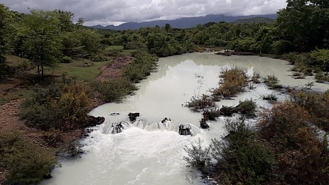 Chemical water Water released from Gadandi dam into Jambhi river in ratnagiri