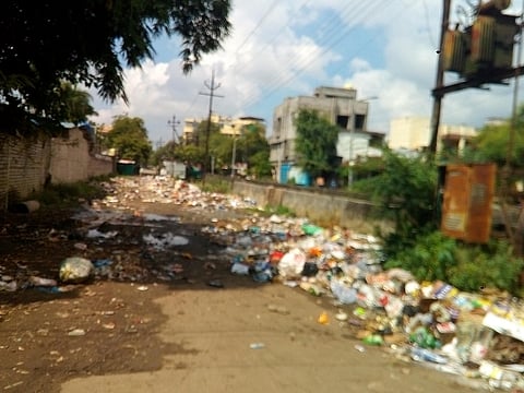 Garbage dump in city