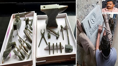 The Art Teacher Carved 2 To 18 Cm Sculptures In Hampi Stone Kolhapur Marathi News