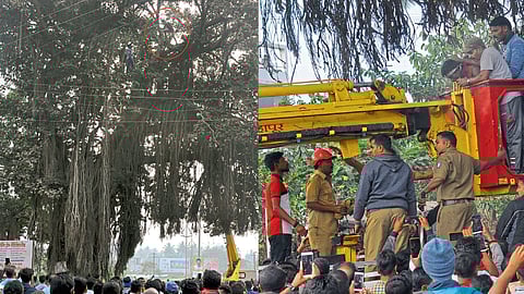Youth Climb On Tree And Do Sholey Style Stunt