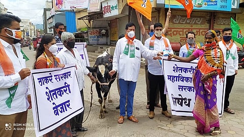BJP agitation at Saswad to get hike milk price to farmers