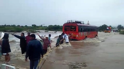 State transport bus stucked in floods