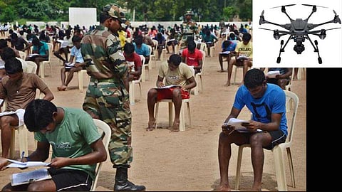 Written test for police recruitment with 56 cameras and drones