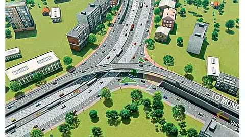 खराडी : नगर रस्त्यावरील बाह्यवळण मार्गावरील उड्डाण पुलाचे संकल्पचित्र.