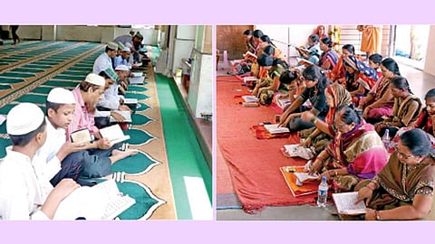 1) जामा मशीद, नेहरुनगर, पिंपरी - कुराण पठण करताना मुस्लीम बांधव. 2) काळेवाडी - अधिकमासानिमित्त सुरू असलेले पारायण.