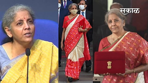 budget 2021 nirmala sitharaman look saree lal pad