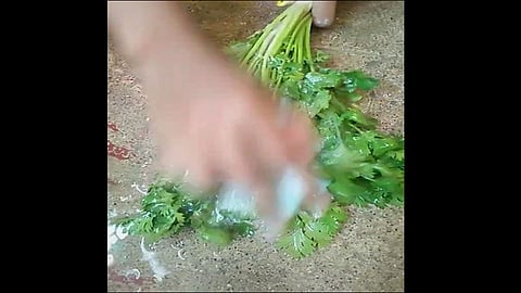 girl wash coriander with soap in fear of coronavirus video viral