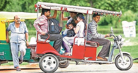 dozens of e-rickshaws now running on the streets of Sangli, Miraj.