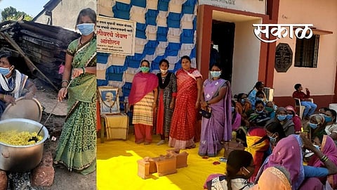 ग्रामपंचायतीच्या अंगणात पेटवली चुल; जेवणाचा लुटला आनंद