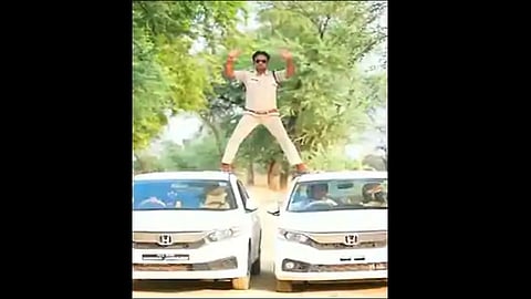 sub inspector manoj yadav sigham style stunt video viral