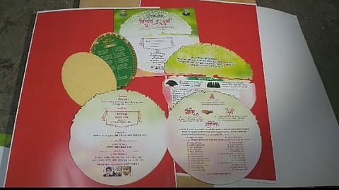 A Family made Wedding card which gives environmental message