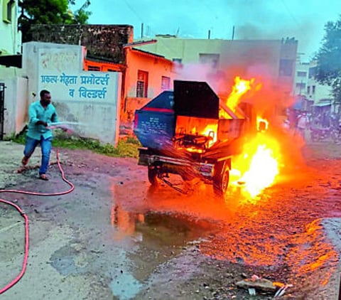 Fire at the newly taken fogging machine of the municipality in Shrigonda taluka