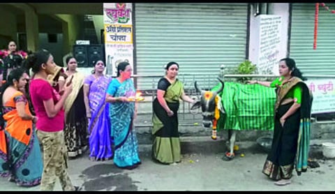 चक्क ! गोमातेचे डोहाळे जेवण; आणि शहरात चर्चा