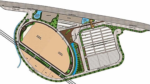 मोशी - येथील पुणे आंतरराष्ट्रीय औद्योगिक प्रदर्शन केंद्राच्या जागेत साकारणाऱ्या खुल्या प्रदर्शन केंद्राचे संकल्पचित्र.