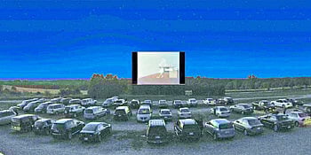 Testing for drive-in theater; Enjoy the movie while sitting on the ground