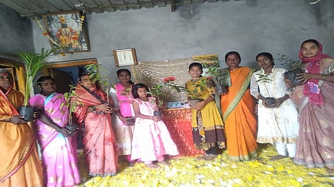Welcoming the birth of a girl at Kauthali, the women present were given saplings of various trees 2.jpg