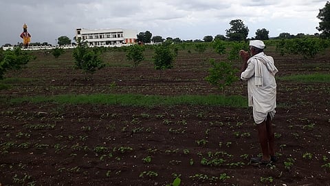 वाटूर (जि. जालना) : शेतातून श्री विठ्ठलाचे मनोभावे दर्शन घेताना शेतकरी.
