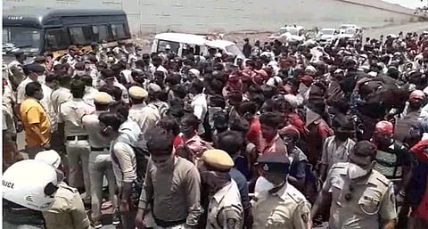 Foreign workers on road in kolhapur