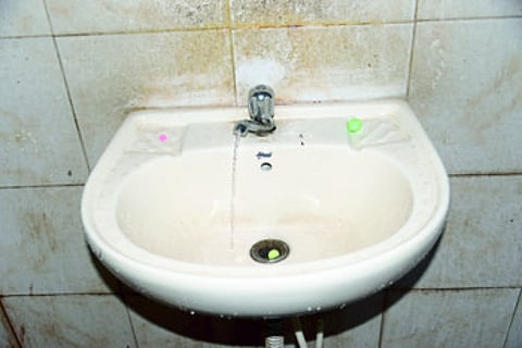 The message "Save water" is for the public only