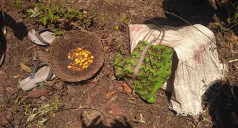 पवनी : घटनास्थळावर आढळलेल्या मृताच्या चपला, मोहफुलांची टोपली.